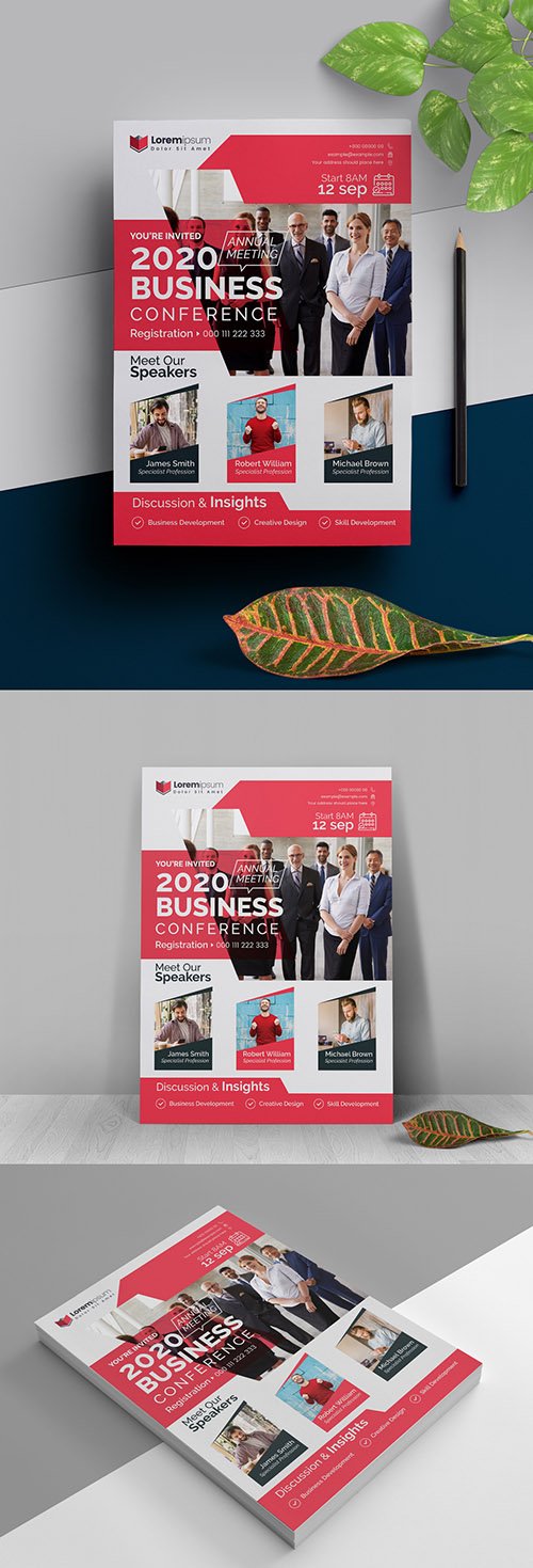 Event Conference Flyer Layout with Red Accents 335410011