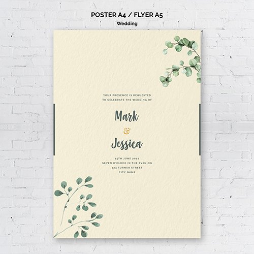 Decorative wedding flyer PSD template