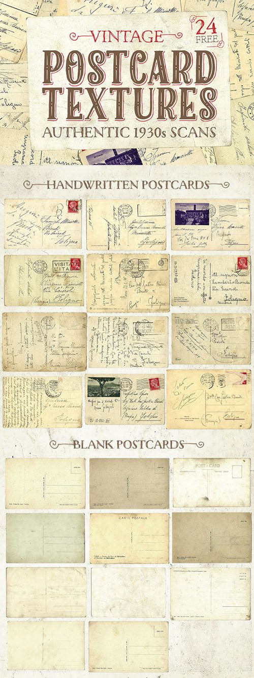 24 Authentic 1930s Vintage Postcard Textures
