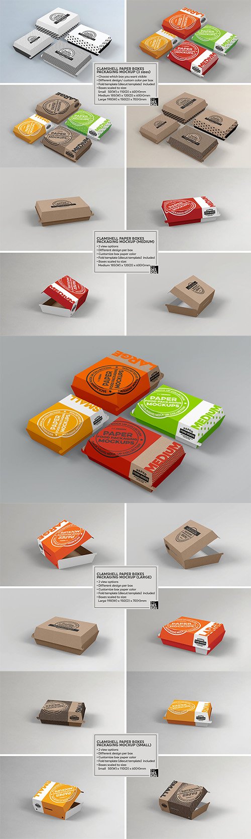 Paper Clamshell Takeout Packaging Mockups