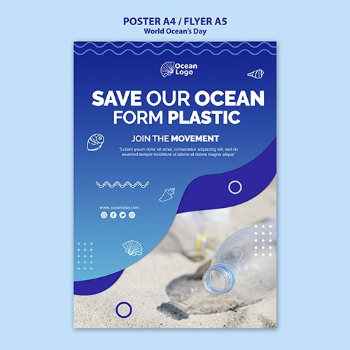 World oceans day poster PSD template concept