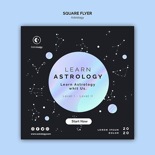 Astrology square PSD flyer with constellation