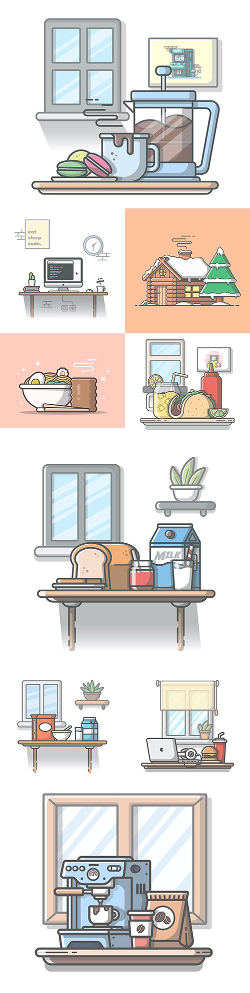 Breakfast time and illustration programmer 's workspace