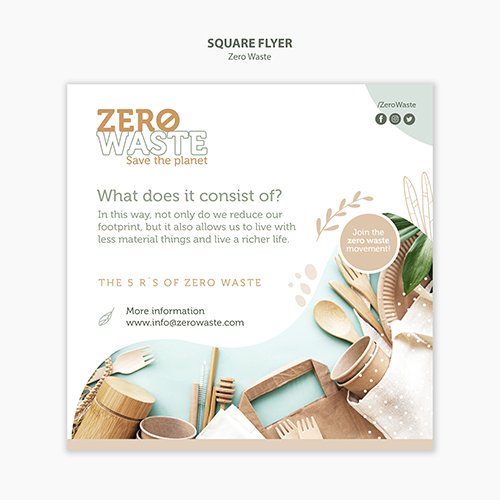 Square flyer PSD template for zero waste lifestyle