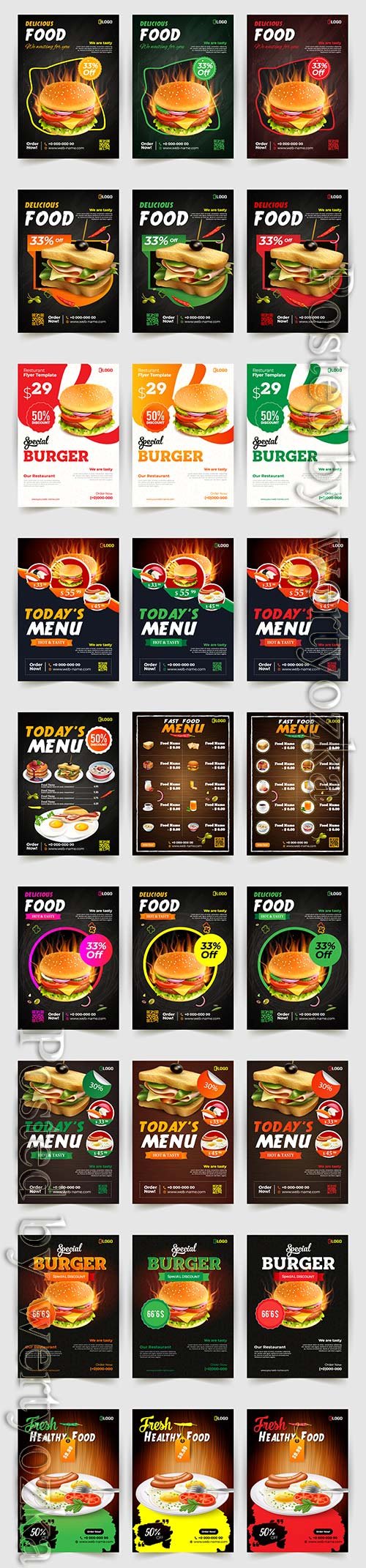 Fast food flyer design vector template, brochure flat design