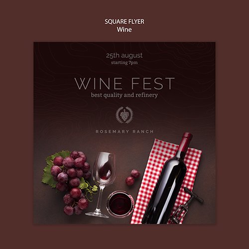 Square flyer PSD template for wine tasting