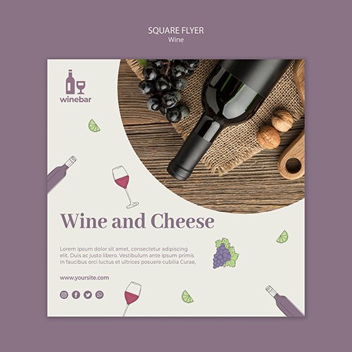 Square flyer PSD template for wine tasting