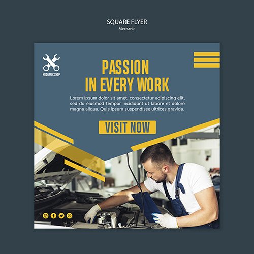 Square flyer PSD template for mechanic profession
