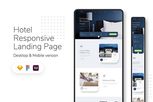 Hotel Responsive Landing Page Sketch and Adobe XD