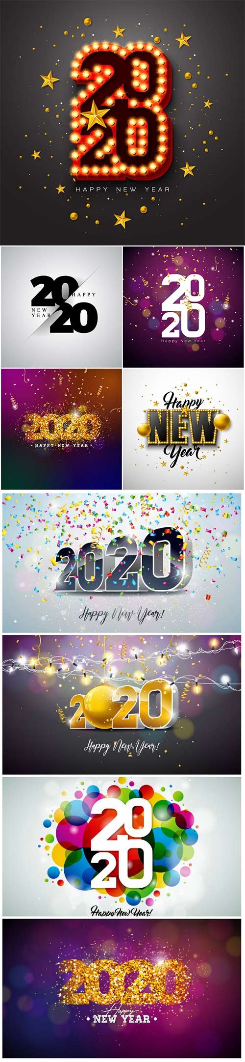 2020 Happy New Year illustration with 3d typography lettering