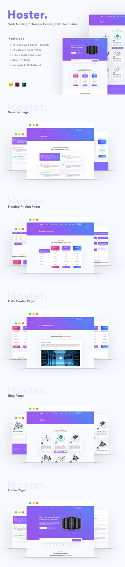 Hoster - Domain Hosting Business PSD Templates