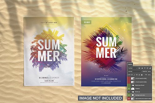 Two flyer with palm shadow PSD mockup