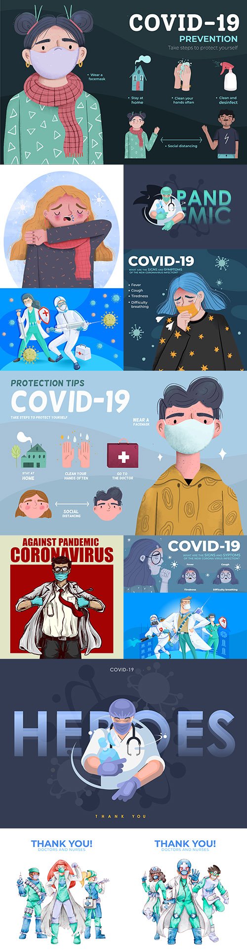 Prevention and protection against coronavirus collection of illustrations