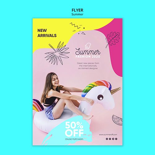 Flyer PSD template with summer sale theme
