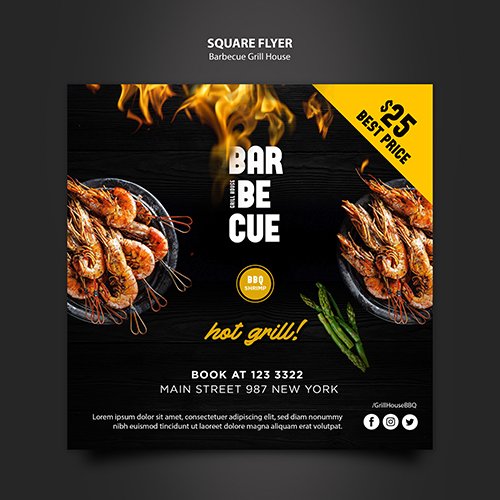 Flyer PSD template with barbeque design