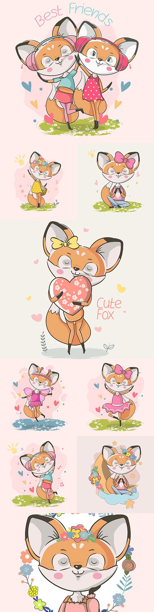 Cute little fox fashion with colors painted illustrations