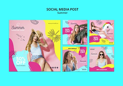 Social media post PSD template with summer sale