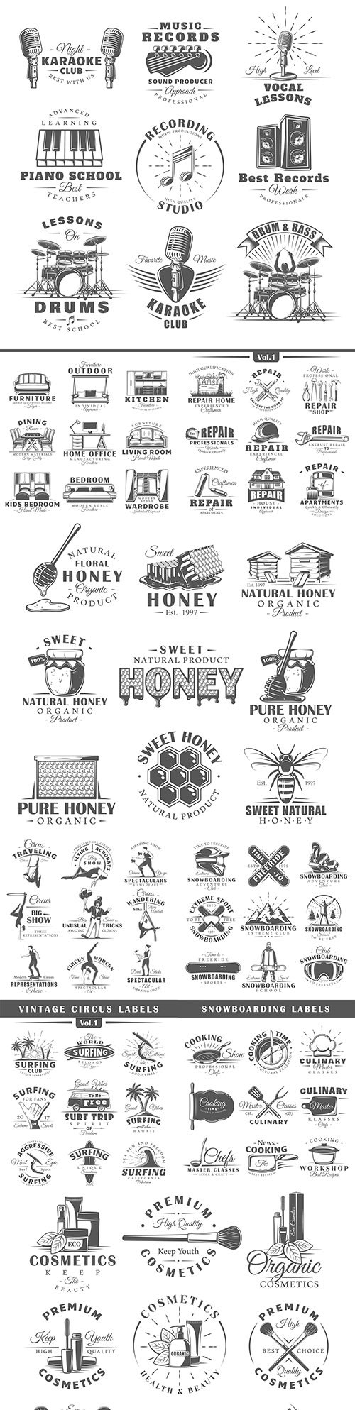 Ancient set of labels and emblems vintage design