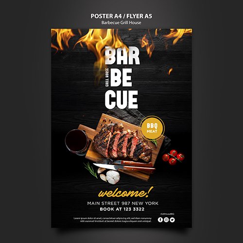 Poster PSD template with barbeque