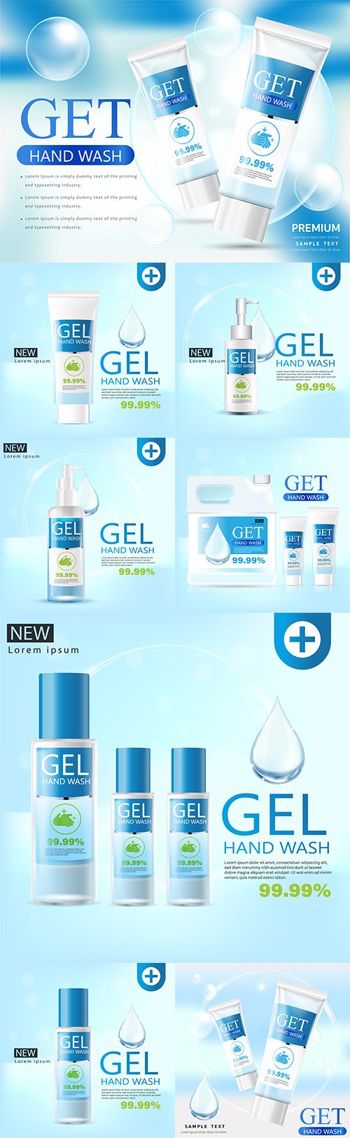 Medical hand washing gel, clear bottle 3d illustration