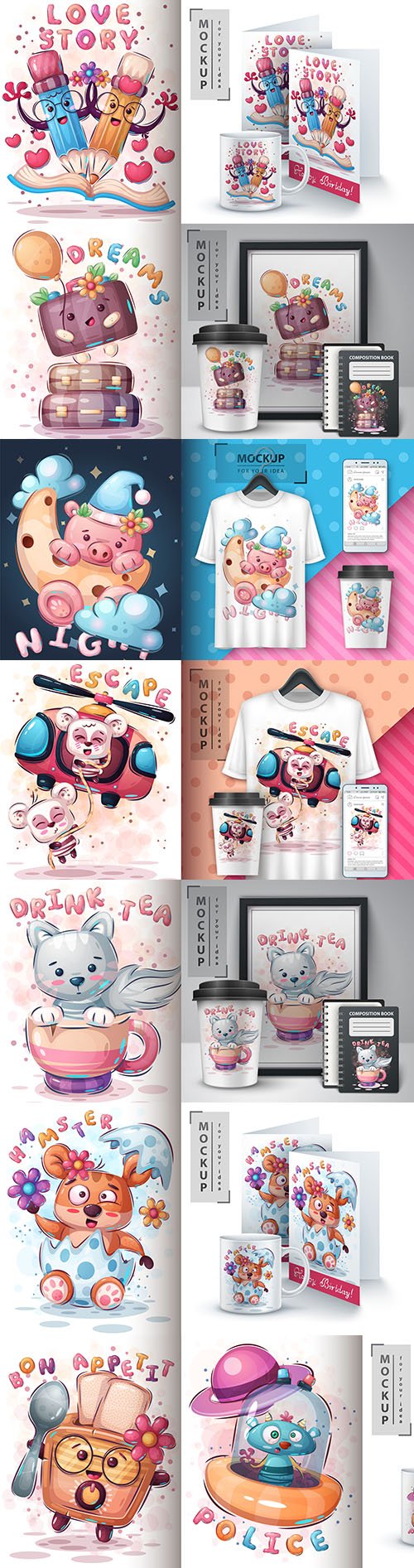 Funny illustration and merchandising mockup print t-shirt 14