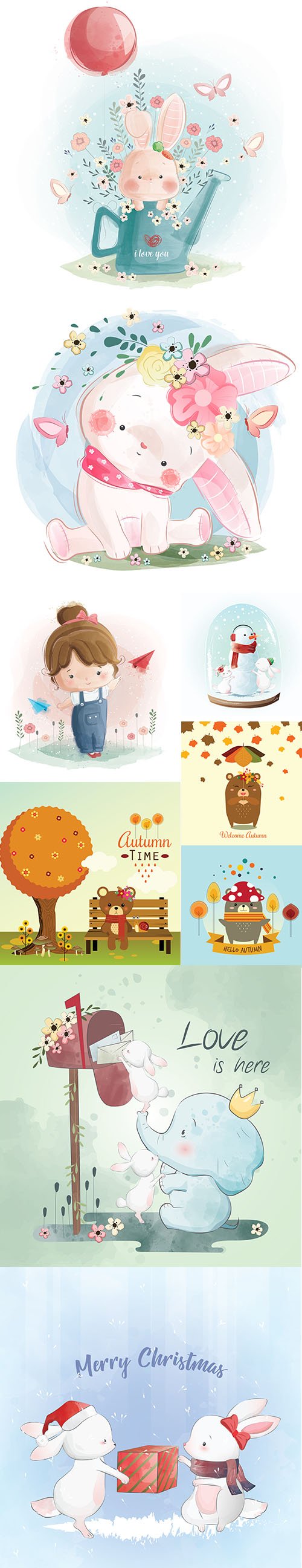 Happy Cute Little Animals Vector Illustration Pack Vol 3