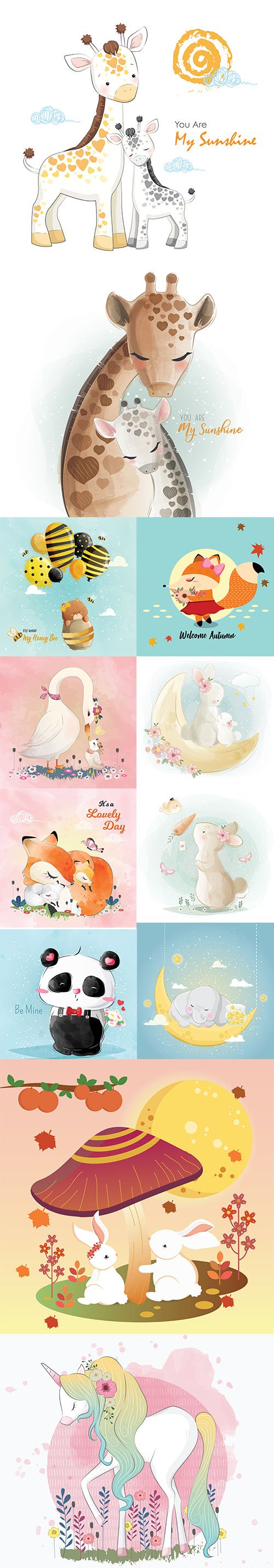 Cute Little Animals Vector Illustration Set Vol 11