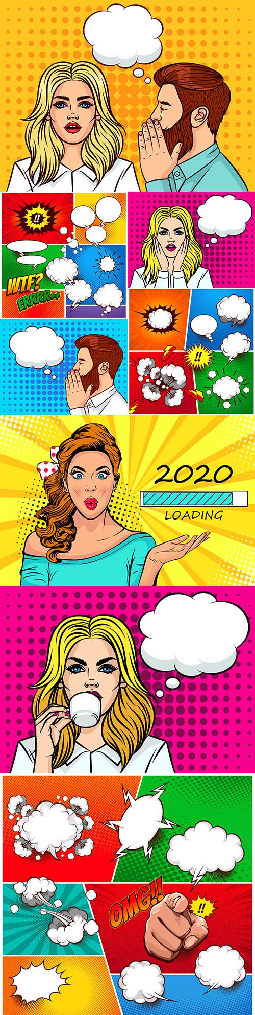 Young beautiful girl and speech bubbles style pop art