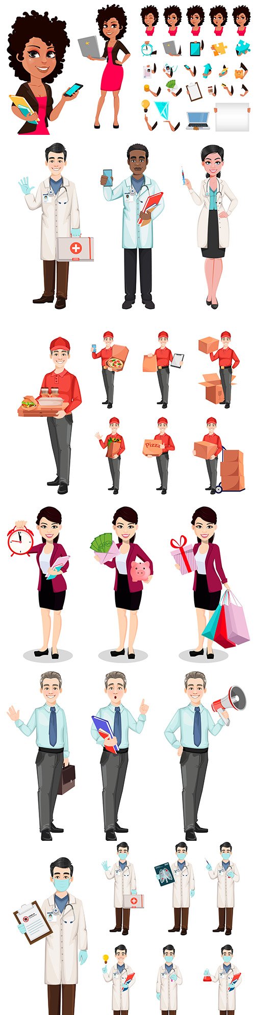 Courier, doctor and business people of different professions