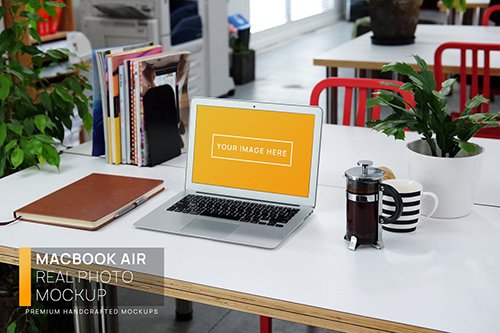 MacBook Air White Desk Workspace Real Photo Mockup