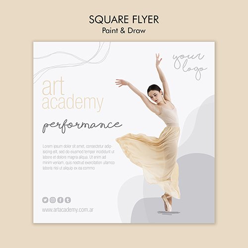 Art academy square PSD flyer design