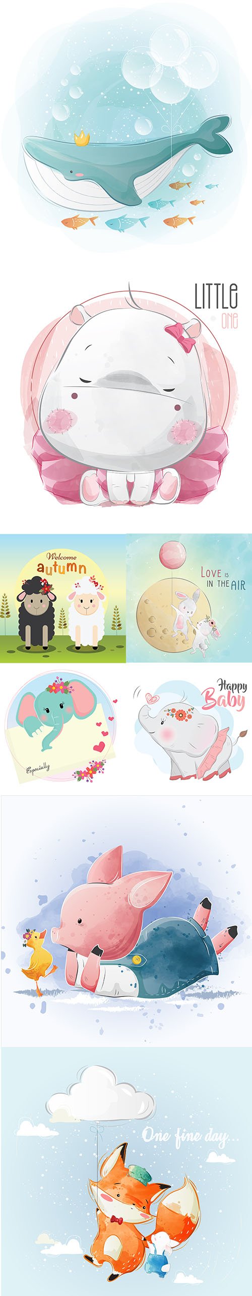 Cute Little Animals Vector Illustration Set Vol 7