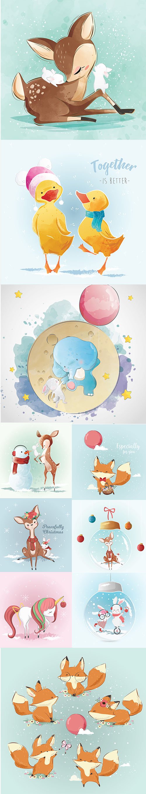 Cute Little Animals Vector Illustration Set Vol 10