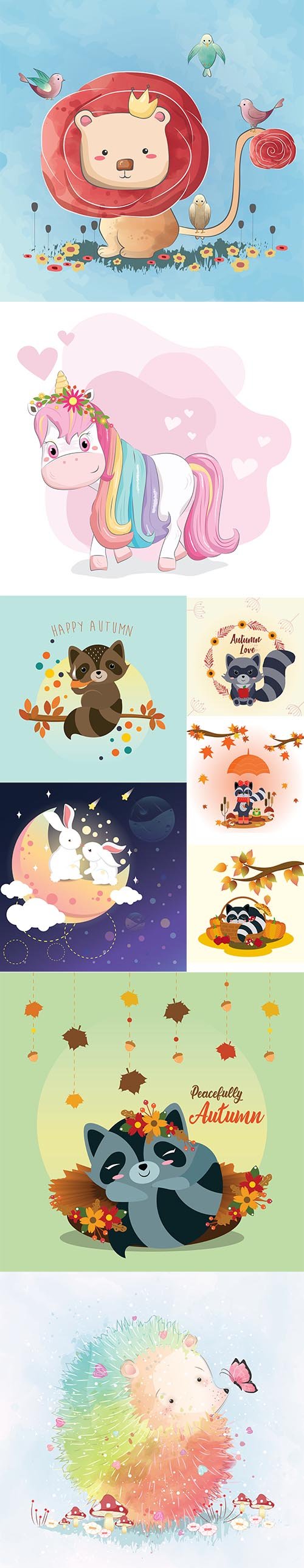Happy Cute Little Animals Vector Illustration Set Vol 6