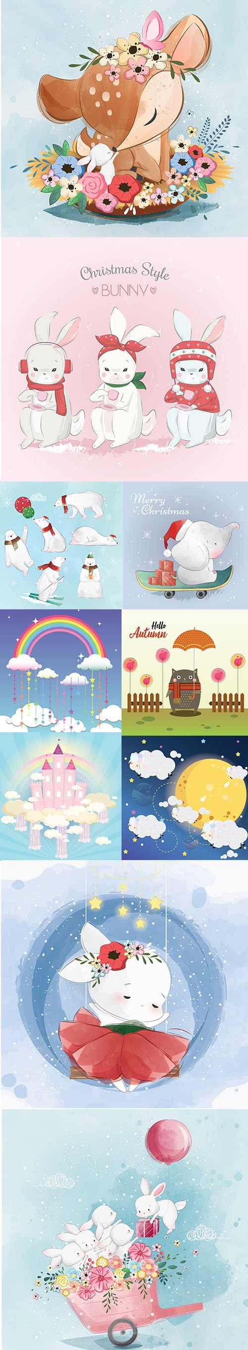 Cute Little Animals Vector Illustration Set Vol 8