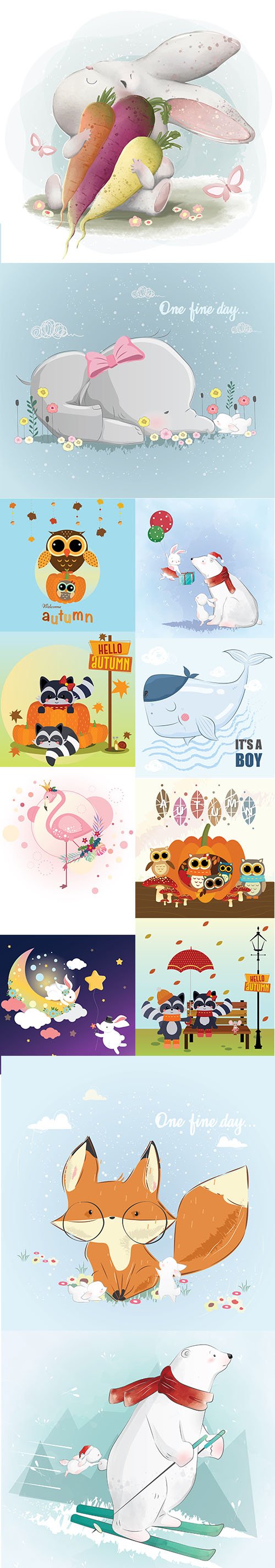 Cute Little Animals Vector Illustration Set Vol 12