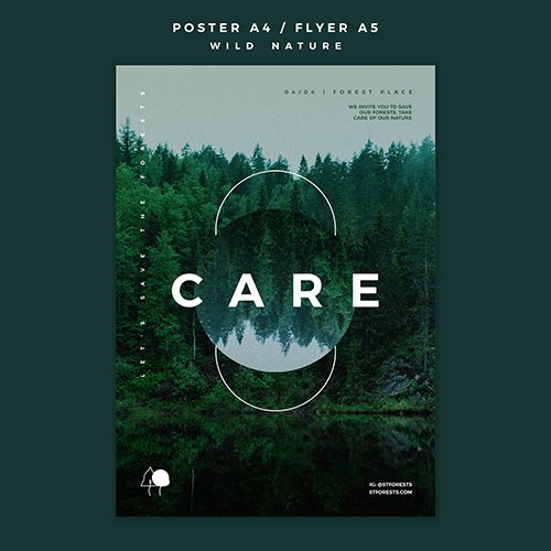 Flyer PSD template for wild nature with forest