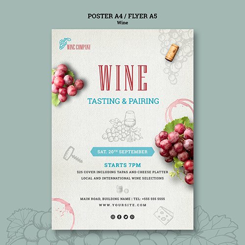 Poster PSD template for wine tasting