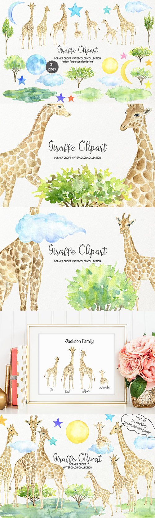 Watercolor Giraffe Clipart