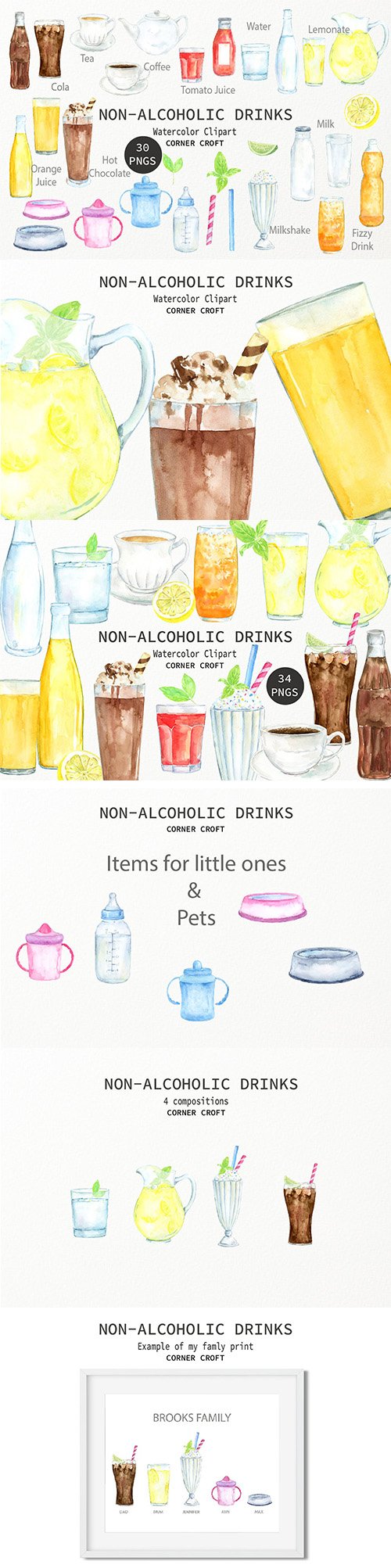 Watercolor Clipart Non Alcoholic Drinks