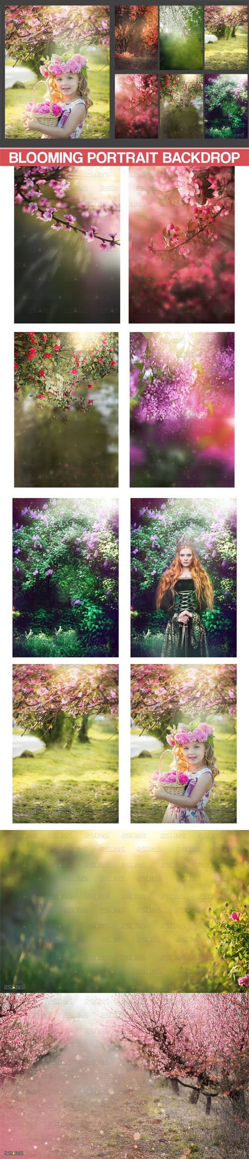 Blooming Portrait Backdrop Backgrounds Floral Art for Photoshop