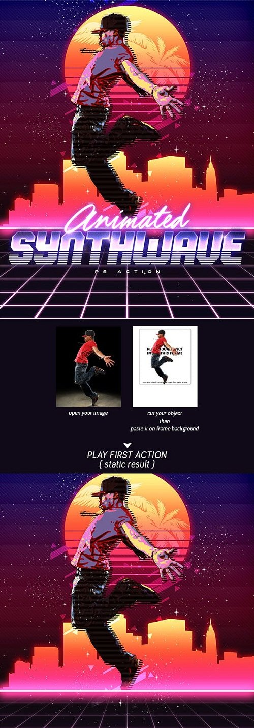 Animated 80's Synthwave Poster - Photoshop Action 23109854