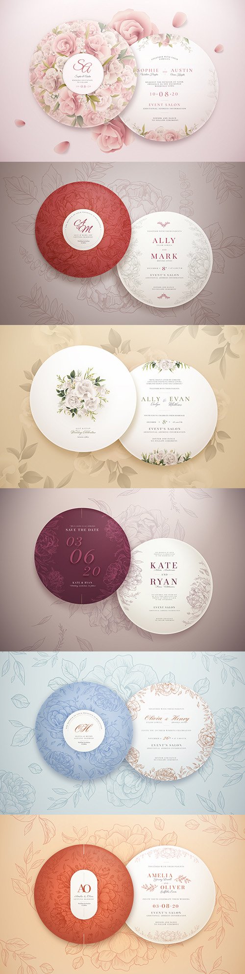 Elegant round template wedding invitation collection