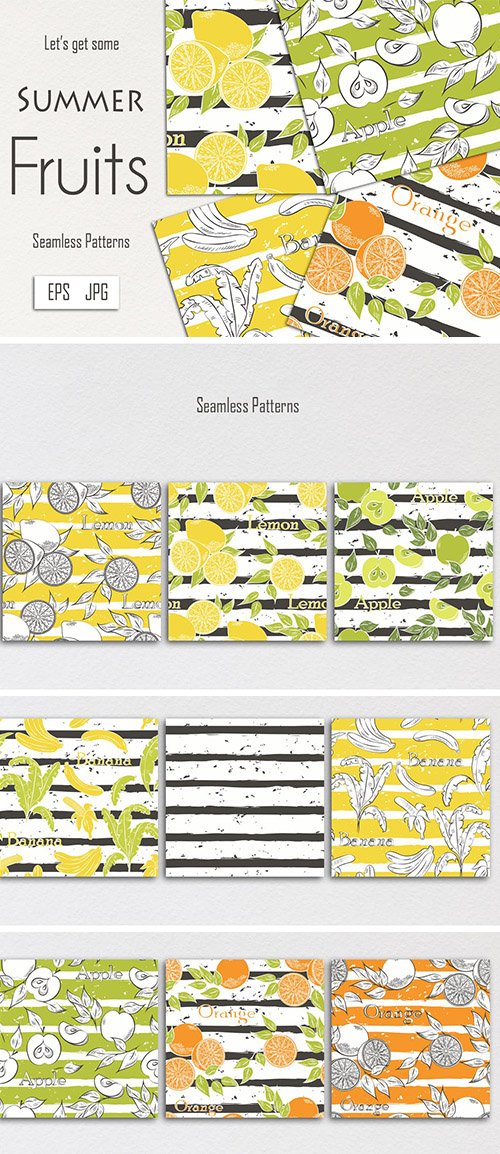 Fruits on gray stripes