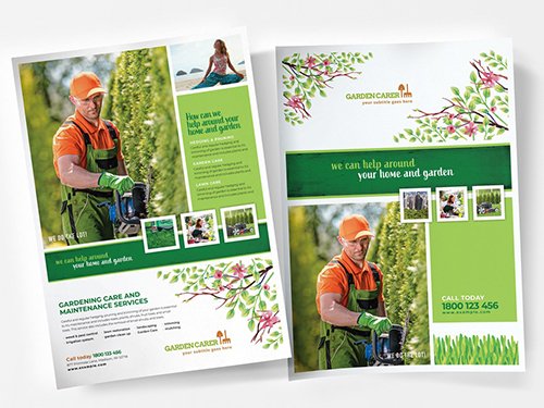Garden Service Poster Layout with Leaf Illustrations 341482139