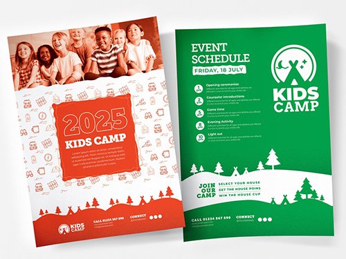 Kids Camping Poster Layout with Outdoor Activity Icons 342115112