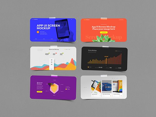 Landscape App UI Screen with Adhesive Tape Mockup