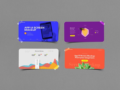 Landscape App UI Screen with Adhesive Tape Mockup