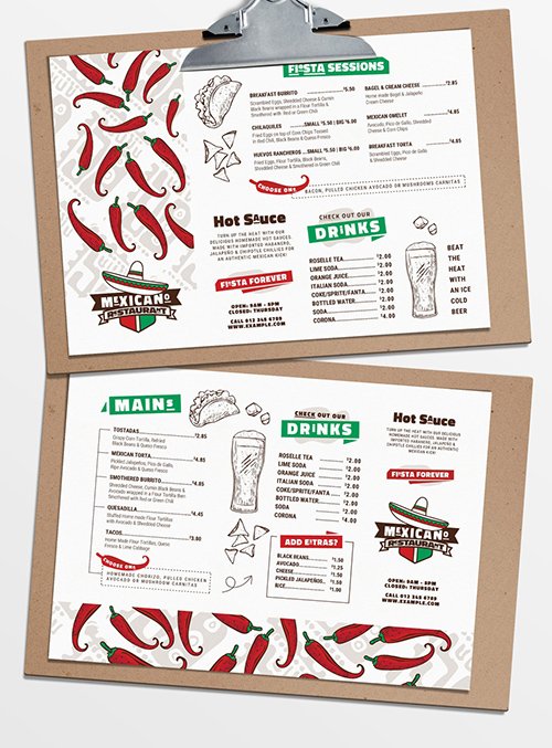 Mexican Restaurant Menu Layout with Chile Illustrations