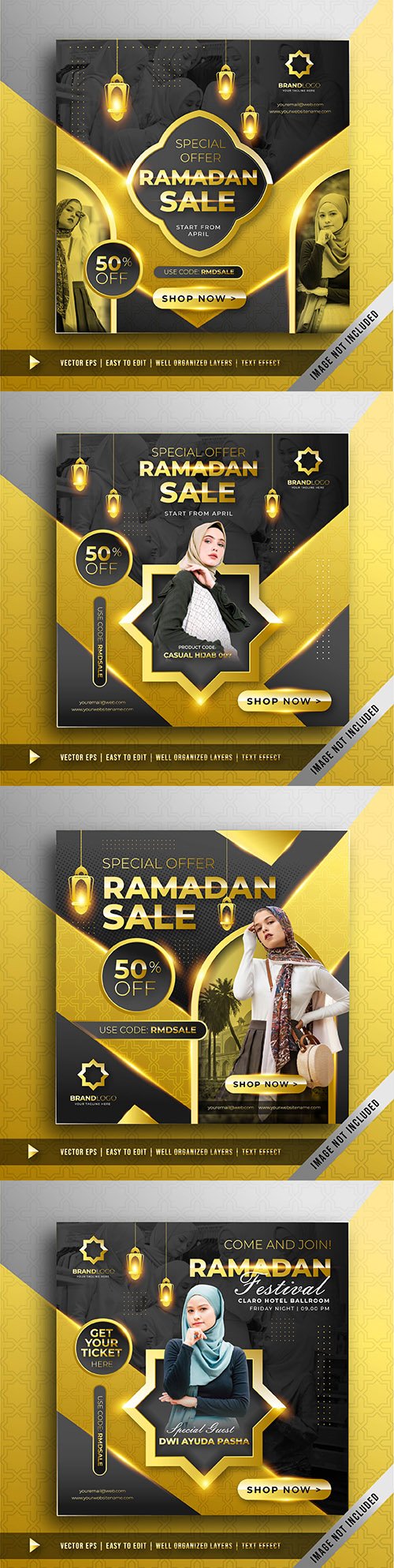 Luxury gold Ramadan sale square banner promo template